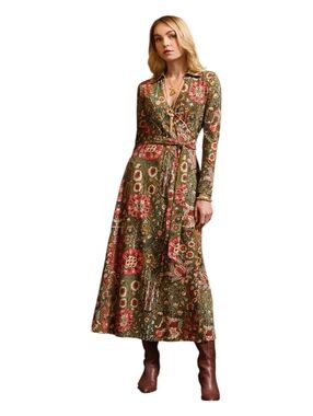 Spartina 449 Womens Geurard Estate Olive Floral Print Iris Jersey Dress Medium
